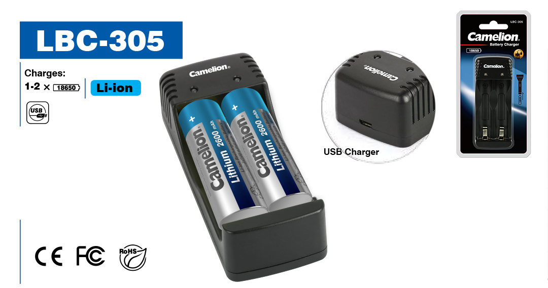 2 x ICR18650 F-22 Akkus Flattop 2200mAh Camelion Lithium-Ion Ladegerät LBC-305 